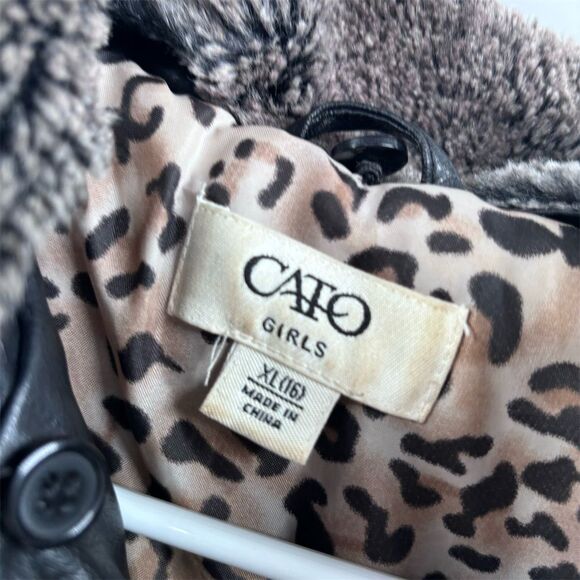 Girls Black Faux Leather Jacket XL Furry Collar Chic Casual Style - Picture 3 of 8